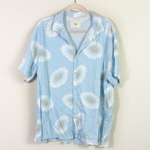 Folk Drake Short Sleeve Button Down Shirt Blue White Daisy Floral Size XL